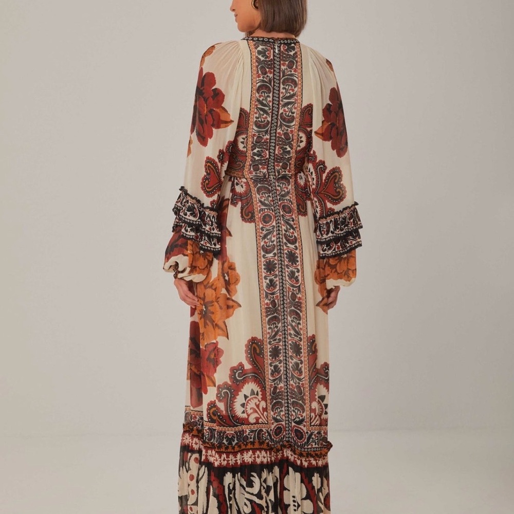 FARM Rio Cream Maxi Dress with Rust and Brown Floral Print - Picture 4 of 4